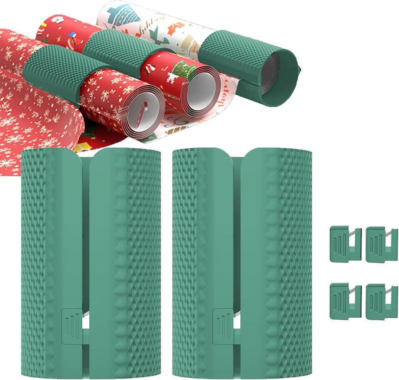 Pe&Hui Wrapping Paper Cutter,2 Pack Gift Wrap Cutter with 4 Replaceable Blades for Birthdays,Holidays Gifts Crafting and Christmas Paper Rolls(Green) - Image 1